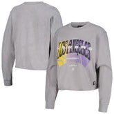 Gray Los Angeles Lakers The Wild Collective Women's Band Cropped Long Sleeve T-Shirt | NBA