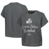 Gray Boston Celtics The Wild Collective Women's Embroidered Fleece Raglan Short Sleeve Pullover Sweatshirt | NBA