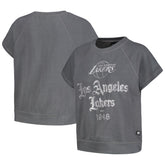 Gray Los Angeles Lakers The Wild Collective Women's Embroidered Fleece Raglan Short Sleeve Pullover Sweatshirt | NBA