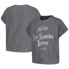 Gray Los Angeles Lakers The Wild Collective Women's Embroidered Fleece Raglan Short Sleeve Pullover Sweatshirt | NBA