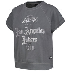 Gray Los Angeles Lakers The Wild Collective Women's Embroidered Fleece Raglan Short Sleeve Pullover Sweatshirt | NBA