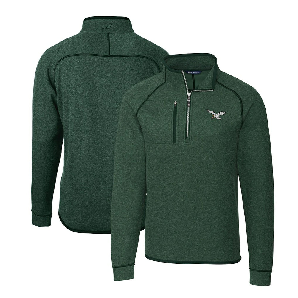 Philadelphia Eagles Cutter & Buck Gridiron Classics Big & Tall Mainsail Sweater-Knit Half-Zip Pullover Jacket | NFL Hot