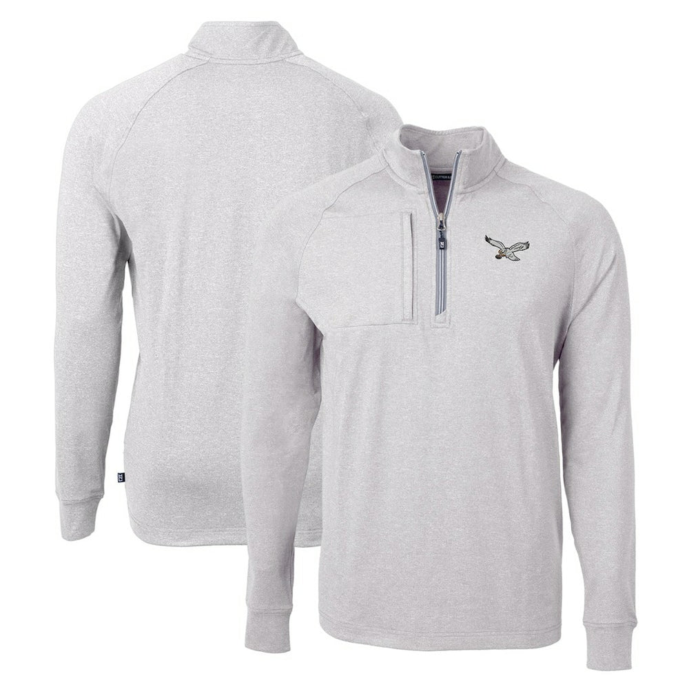 Philadelphia Eagles Cutter & Buck Gridiron Classics Big & Tall Adapt Eco Knit Heather Quarter-Zip Pullover Top | NFL New