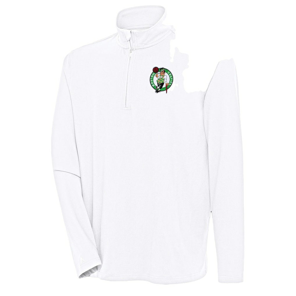 White Boston Celtics Antigua Hunk Quarter-Zip Pullover Top | NBA