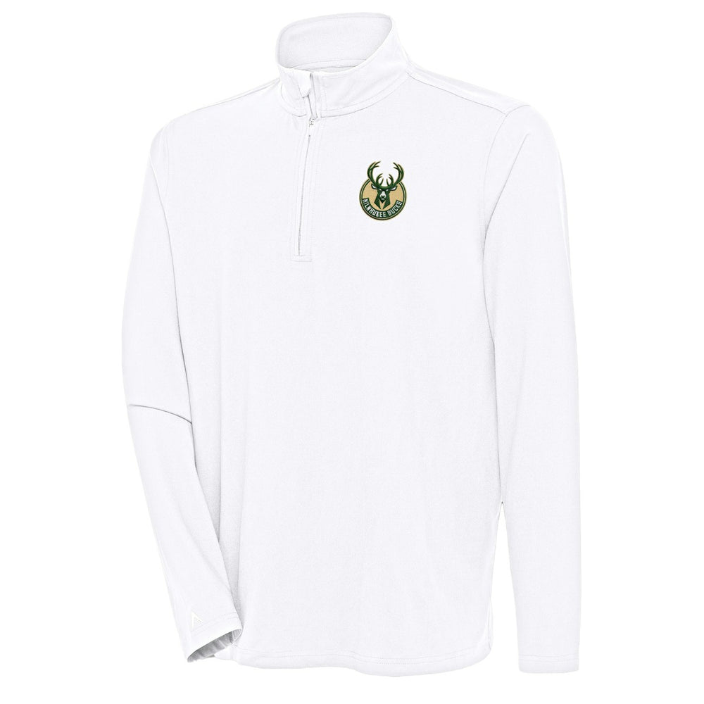 White Milwaukee Bucks Antigua Hunk Quarter-Zip Pullover Top | NBA
