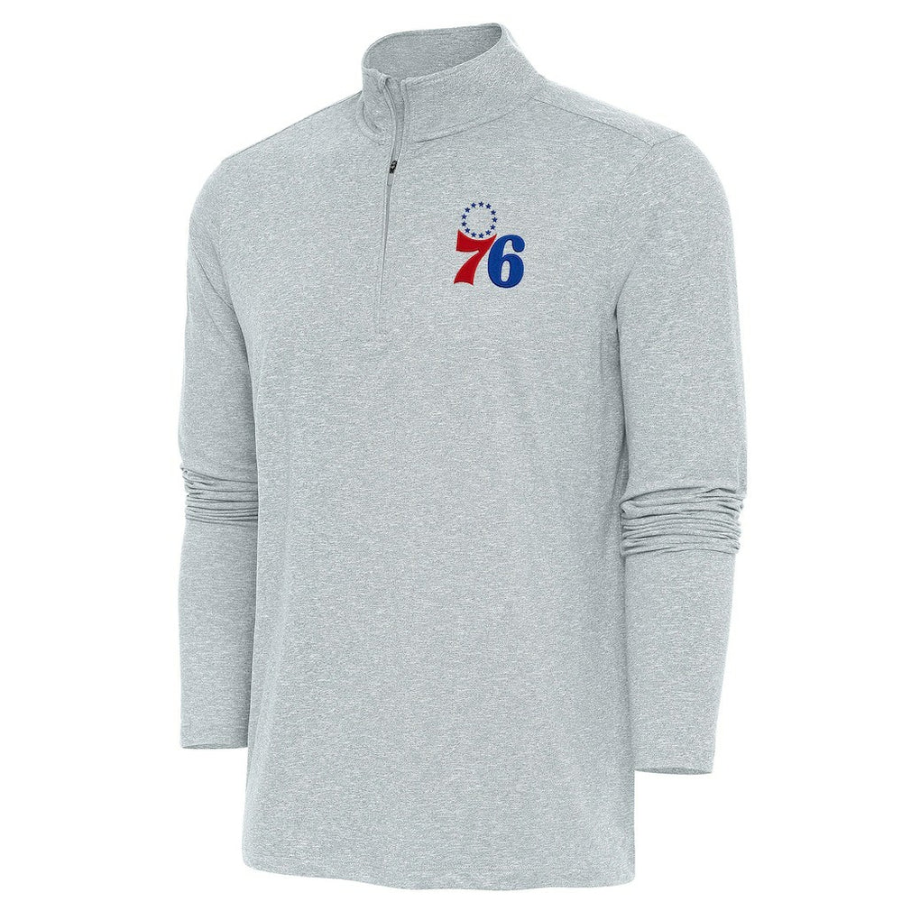 Heather Gray Philadelphia 76ers Antigua Hunk Quarter-Zip Pullover Top | NBA