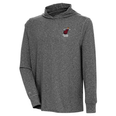 Heather Black Miami Heat Antigua Saga Long Sleeve Hoodie T-Shirt | NBA