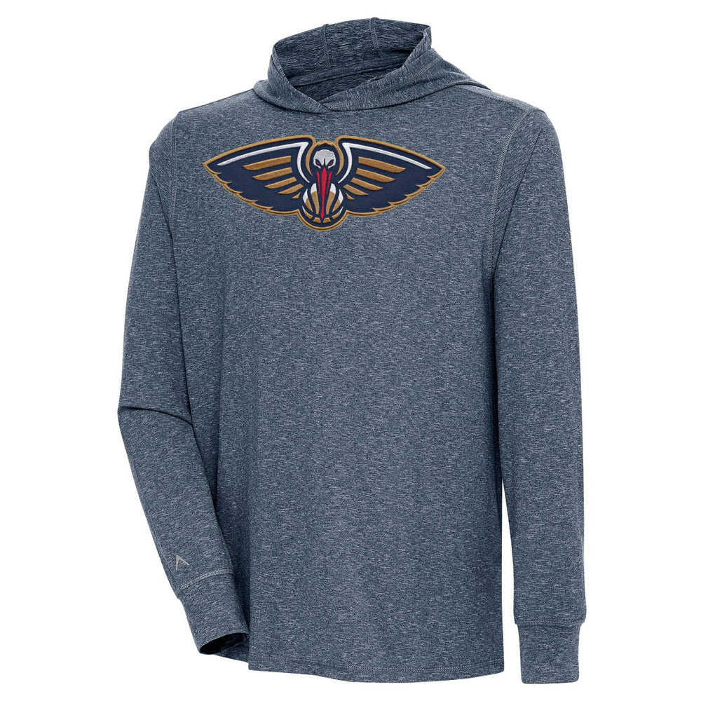 Heather Navy New Orleans Pelicans Antigua Saga Long Sleeve Hoodie T-Shirt | NBA
