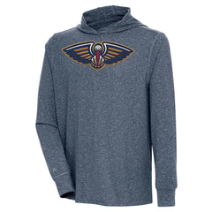 Heather Navy New Orleans Pelicans Antigua Saga Long Sleeve Hoodie T-Shirt | NBA