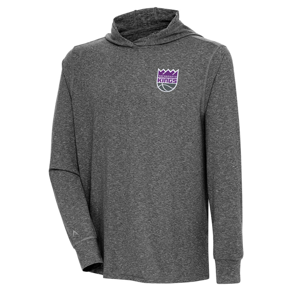 Heather Black Sacramento Kings Antigua Saga Long Sleeve Hoodie T-Shirt | NBA