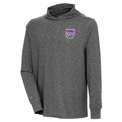 Heather Black Sacramento Kings Antigua Saga Long Sleeve Hoodie T-Shirt | NBA