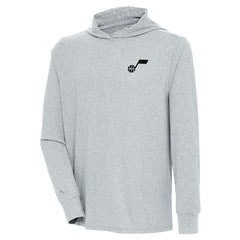 Heather Gray Utah Jazz Antigua Saga Long Sleeve Hoodie T-Shirt | NBA