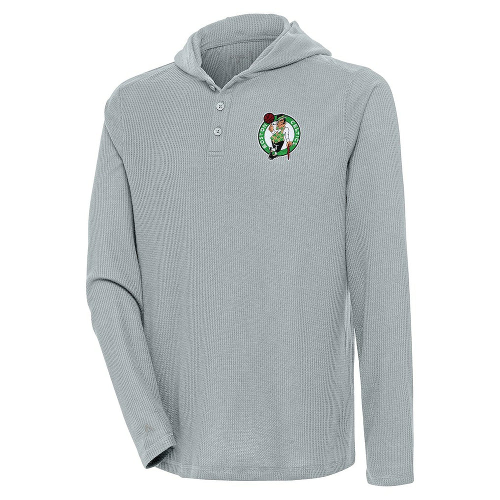 Gray Boston Celtics Antigua Strong Hold Long Sleeve Henley Hoodie T-Shirt | NBA