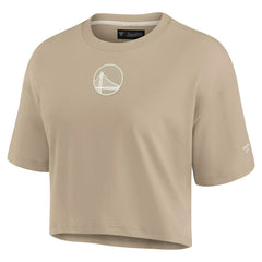 Khaki Golden State Warriors Women's Elements Super Soft Boxy Cropped T-Shirt sale | NBA