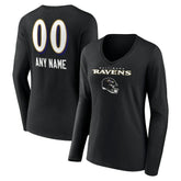 Baltimore Ravens Women's Personalized Name & Number Team Wordmark Long Sleeve V-Neck T-Shirt | NFL Outlet