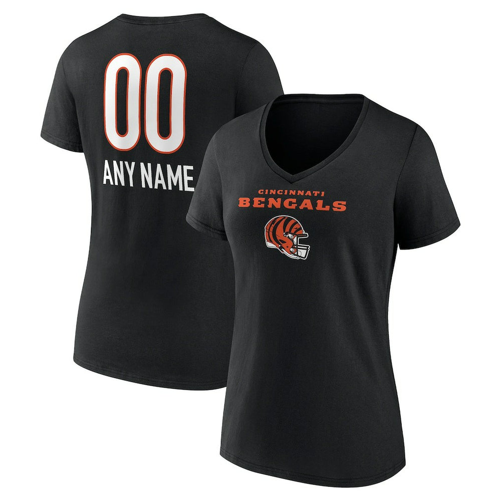 Cincinnati Bengals Women's Personalized Name & Number Team Wordmark V-Neck T-Shirt | NFL New