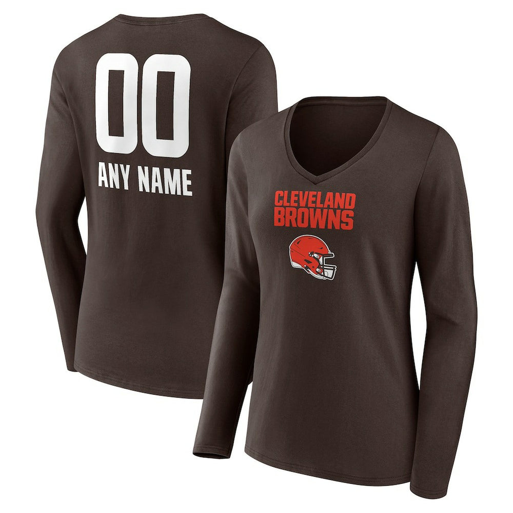 Cleveland Browns Women's Personalized Name & Number Team Wordmark Long Sleeve V-Neck T-Shirt | NFL Hot