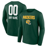 Green Bay Packers Personalized Name & Number Team Wordmark Long Sleeve T-Shirt | NFL US