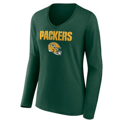 Green Bay Packers Women's Personalized Name & Number Team Wordmark Long Sleeve V-Neck T-Shirt | NFL On sale
