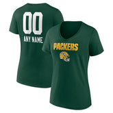 Green Bay Packers Women's Personalized Name & Number Team Wordmark V-Neck T-Shirt | NFL Sale