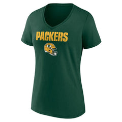 Green Bay Packers Women's Personalized Name & Number Team Wordmark V-Neck T-Shirt | NFL Sale