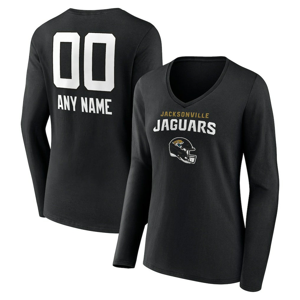 Jacksonville Jaguars Women's Personalized Name & Number Team Wordmark Long Sleeve V-Neck T-Shirt | NFL Near me