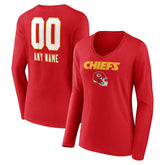 Kansas City Chiefs Women's Personalized Name & Number Team Wordmark Long Sleeve V-Neck T-Shirt | NFL Online