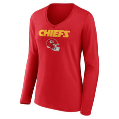 Kansas City Chiefs Women's Personalized Name & Number Team Wordmark Long Sleeve V-Neck T-Shirt | NFL Online