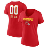 Kansas City Chiefs Women's Personalized Name & Number Team Wordmark V-Neck T-Shirt | NFL Hot