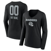 Las Vegas Raiders Women's Personalized Name & Number Team Wordmark Long Sleeve V-Neck T-Shirt | NFL Online