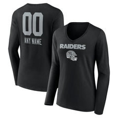 Las Vegas Raiders Women's Personalized Name & Number Team Wordmark Long Sleeve V-Neck T-Shirt | NFL Online