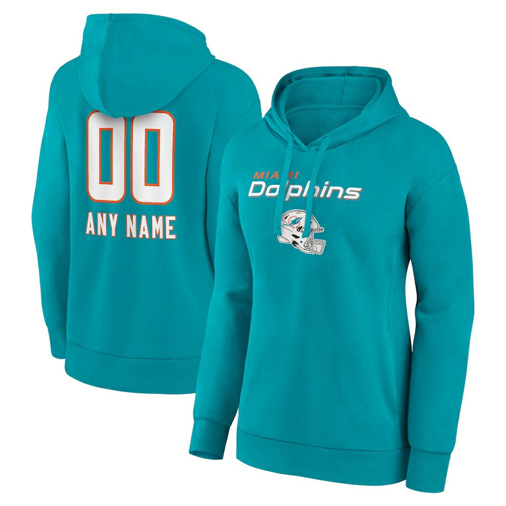 Miami Dolphins Women's Personalized Name & Number Team Wordmark Pullover Hoodie | NFL New