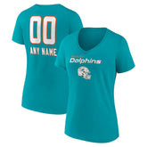 Miami Dolphins Women's Personalized Name & Number Team Wordmark V-Neck T-Shirt | NFL On sale