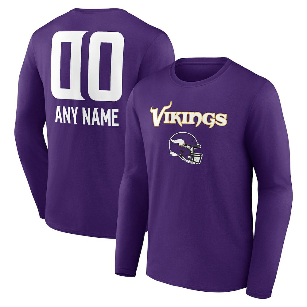 Minnesota Vikings Personalized Name & Number Team Wordmark Long Sleeve T-Shirt | NFL Outlet