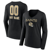 New Orleans Saints Women's Personalized Name & Number Team Wordmark Long Sleeve V-Neck T-Shirt | NFL Near me