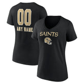 New Orleans Saints Women's Personalized Name & Number Team Wordmark V-Neck T-Shirt | NFL On sale