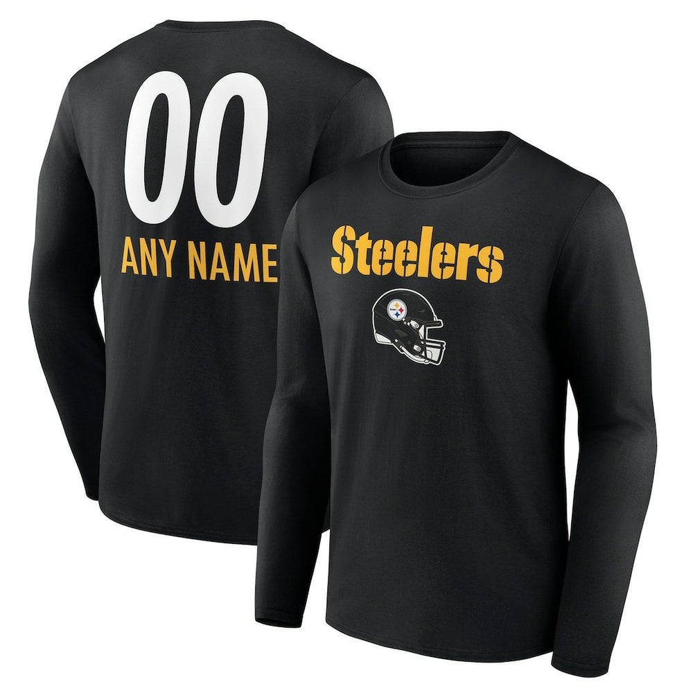Pittsburgh Steelers Personalized Name & Number Team Wordmark Long Sleeve T-Shirt | NFL Hot