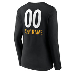 Pittsburgh Steelers Women's Personalized Name & Number Team Wordmark Long Sleeve V-Neck T-Shirt | NFL Sale