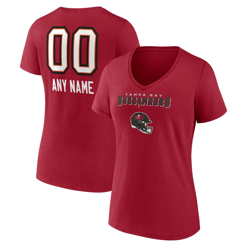 Tampa Bay Buccaneers Women's Personalized Name & Number Team Wordmark V-Neck T-Shirt | NFL Outlet