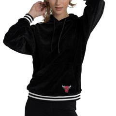 Black Chicago Bulls Lusso Women's Nellie Oversized Velour Pullover Hoodie | NBA