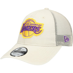 Cream Los Angeles Lakers Rough Edge Logo Trucker 9TWENTY Adjustable Hat | NBA