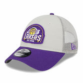 Khaki/Purple Los Angeles Lakers Throwback Patch Trucker 9FORTY Adjustable Hat | NBA