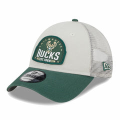 Khaki/Hunter Green Milwaukee Bucks Throwback Patch Trucker 9FORTY Adjustable Hat | NBA