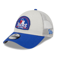 Khaki/Royal Philadelphia 76ers Throwback Patch Trucker 9FORTY Adjustable Hat | NBA