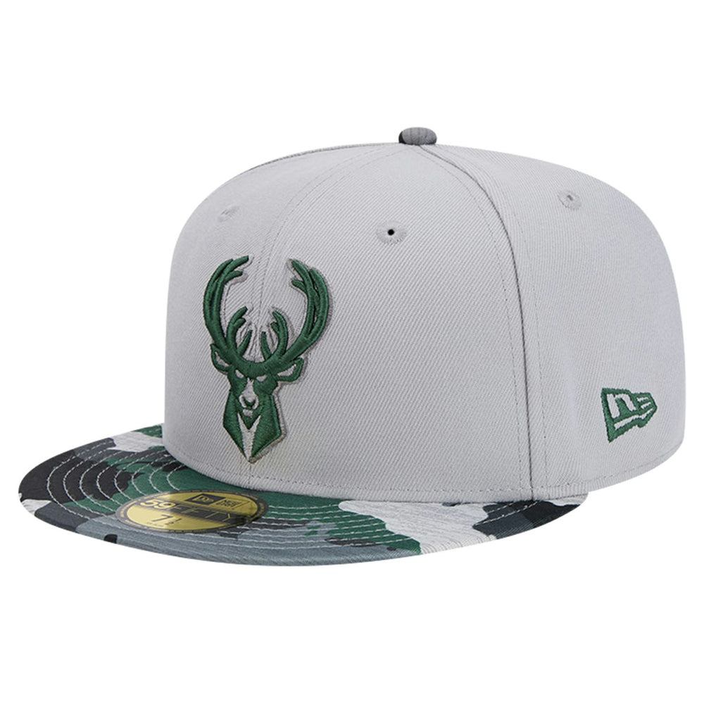 Gray Milwaukee Bucks Active Color Camo Visor 59FIFTY Fitted Hat | NBA