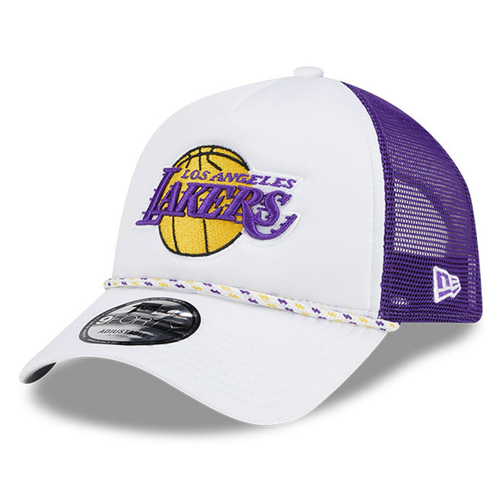 White/Purple Los Angeles Lakers Court Sport Foam A-Frame 9FORTY Adjustable Trucker Hat | NBA