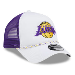 White/Purple Los Angeles Lakers Court Sport Foam A-Frame 9FORTY Adjustable Trucker Hat | NBA