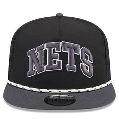 Black/Charcoal Brooklyn Nets Throwback Team Arch Golfer Snapback Hat | NBA