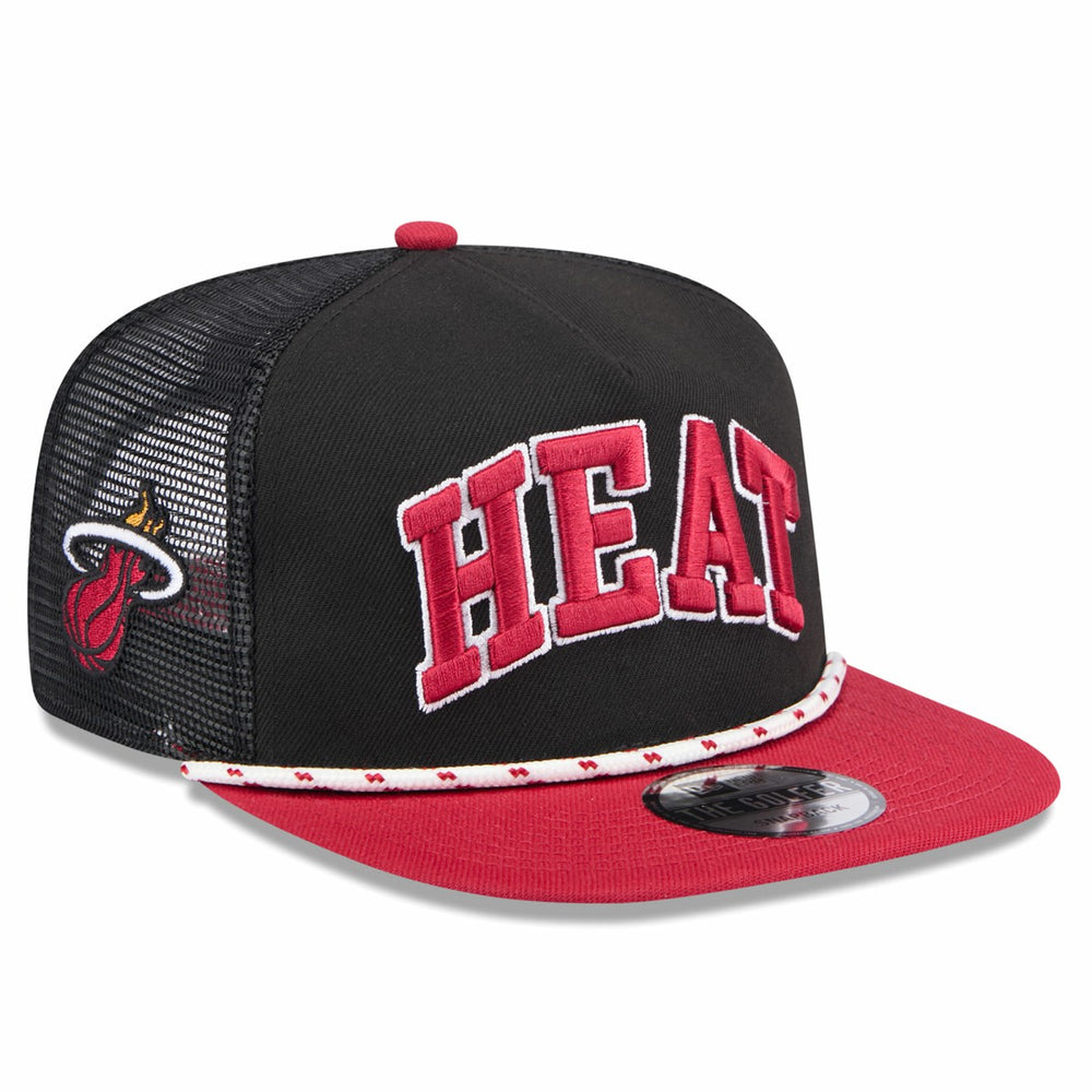Black/Red Miami Heat Throwback Team Arch Golfer Snapback Hat | NBA