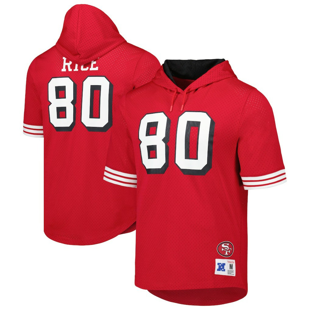 San Francisco 49ers Jerry Rice Retired Player Name & Number Mesh Hoodie T-Shirt | NFL Sale